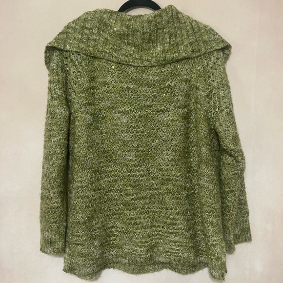 Chico's LIKE NEW Space metallic sequin green mohair blend shoulder sweater XL - Picture 6 of 7